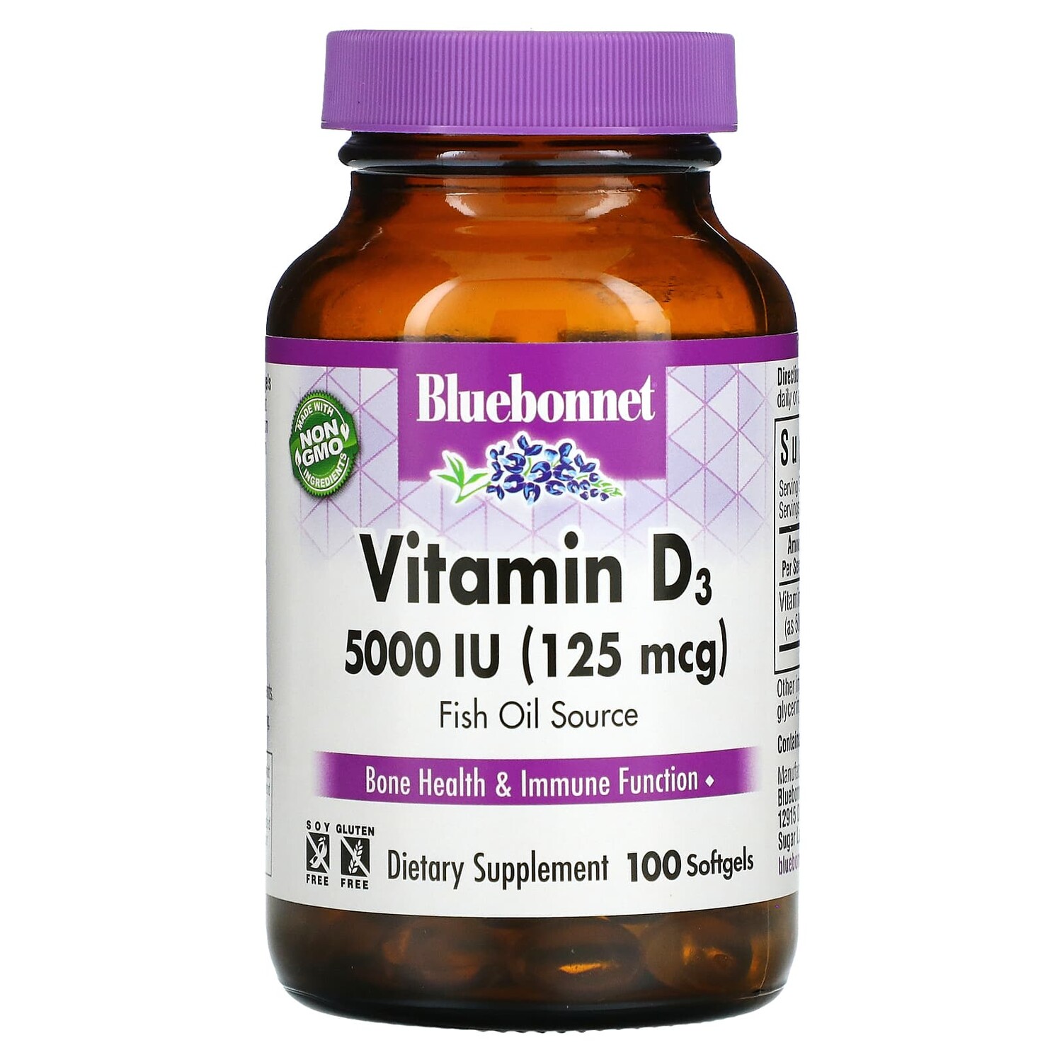 

Витамин D3, 125 мкг (5000 МЕ), 100 мягких таблеток, Bluebonnet Nutrition