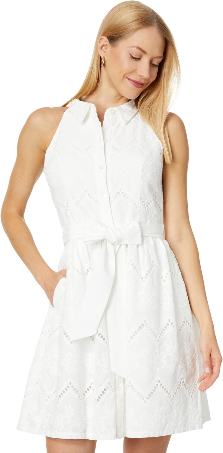 

Платье-рубашка с поясом и люверсами Vince Camuto, слоновая кость