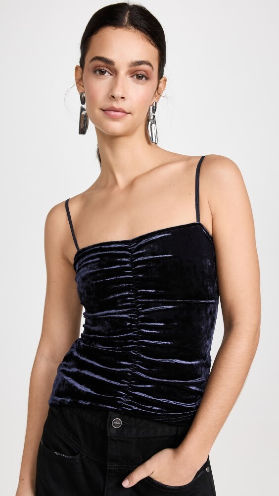 

Блуза Tibi Stretch Velvet Ruched Cami, нави