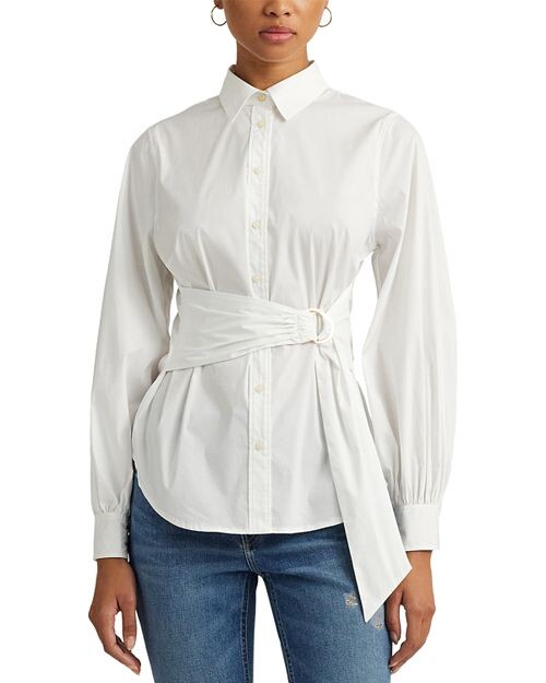 

Рубашка на пуговицах с завязкой спереди Ralph Lauren, цвет White