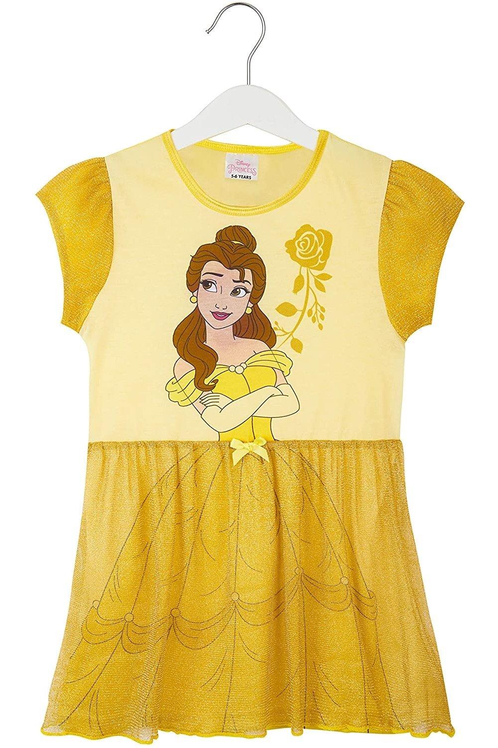 Ночное платье с коротким рукавом Disney, желтый принцесса ариэль золушка жасмин