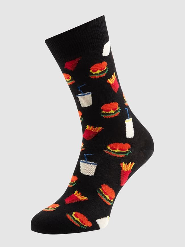 

Носки со сплошным узором модель "БУРГЕР" Happy Socks, черный