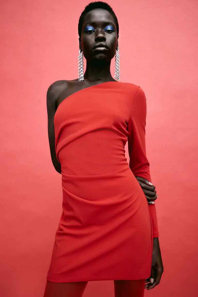 Облегающее платье на одно плечо H&M, красный