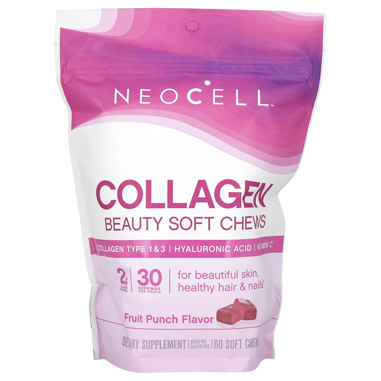 Пищевая добавка NeoCell Collagen Beauty Soft Chews Fruit Punch, 60 мягких жевательных конфет фитофангер для истончения волос и ногтей пищевая добавка 120 таблеток phyto