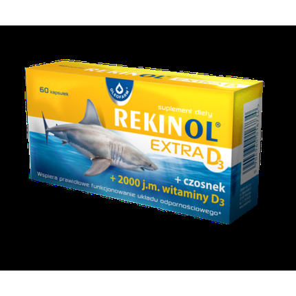 REKINOL EXTRA D3 + чеснок для иммунитета, масло печени акулы, 60 капсул Oleofarm