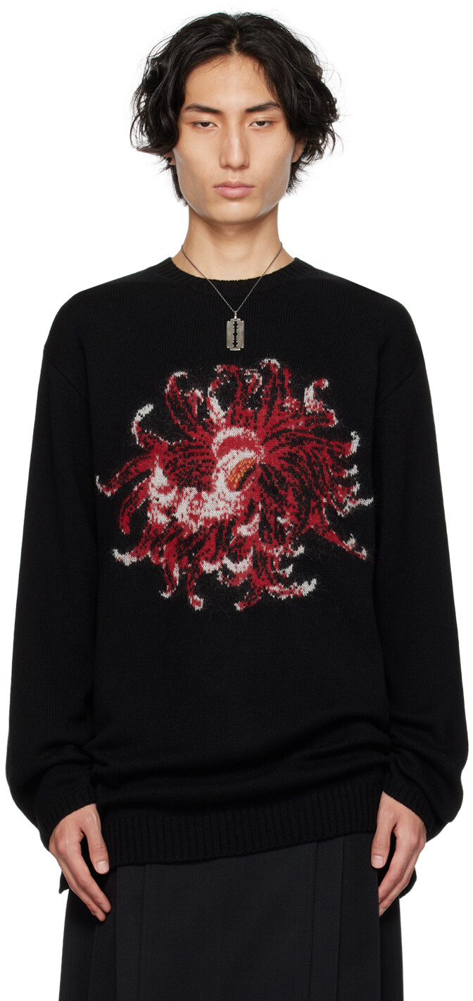 

Черный свитер с цветочным принтом 7G Yohji Yamamoto
