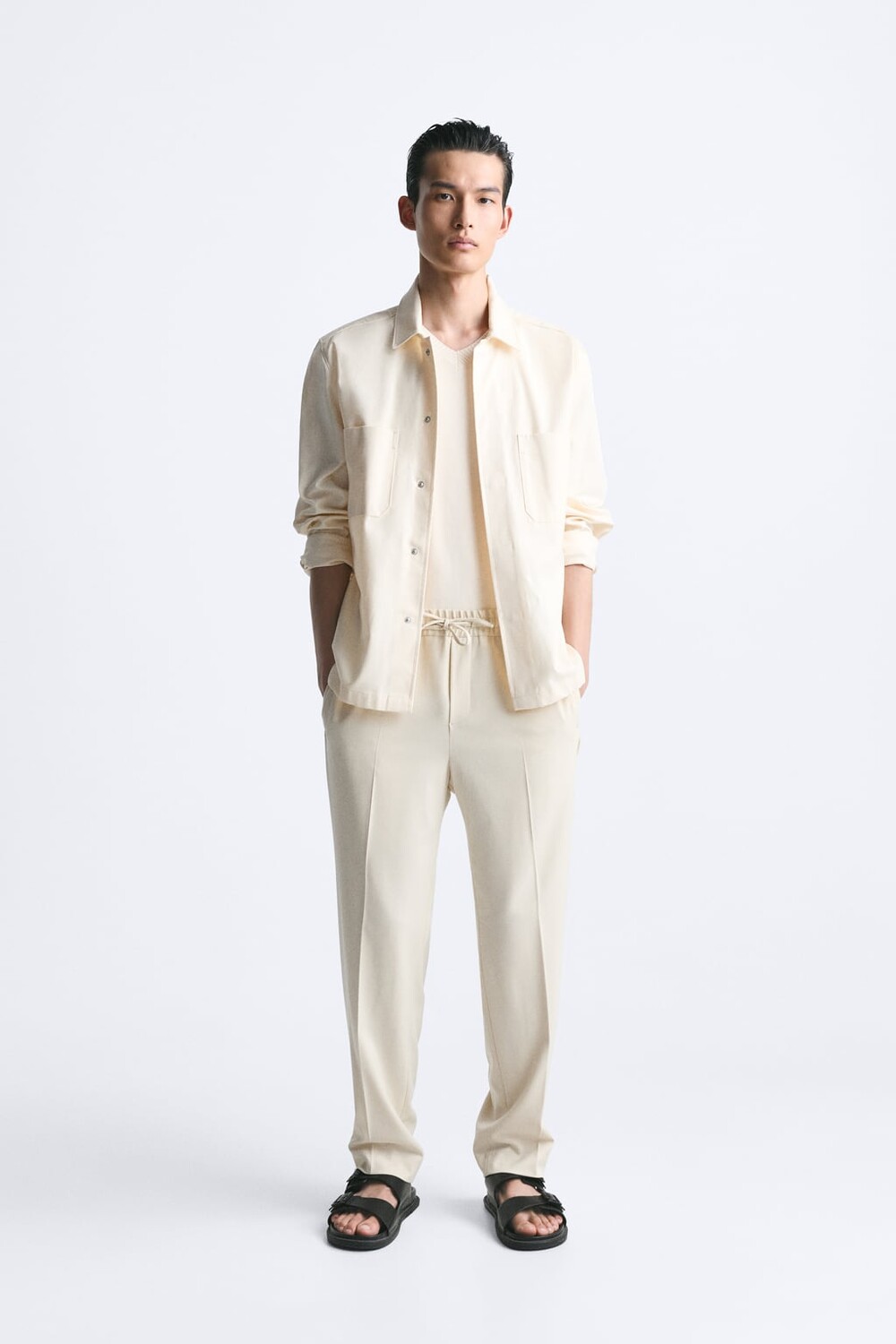 

Брюки comfort fit jogger waist ZARA, экру, Серый