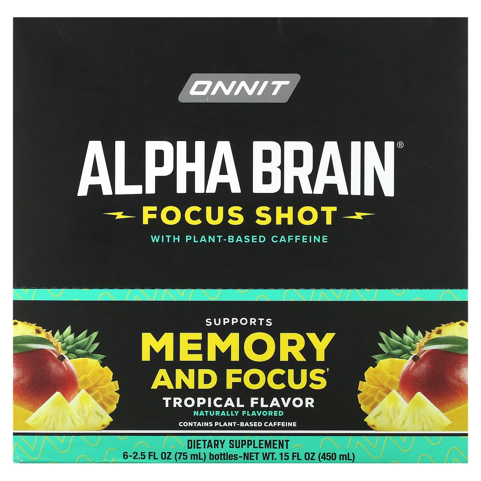 Пищевая добавка Onnit Alpha Brain Focus Shot Tropical, 6 бутылочек по 75 мл