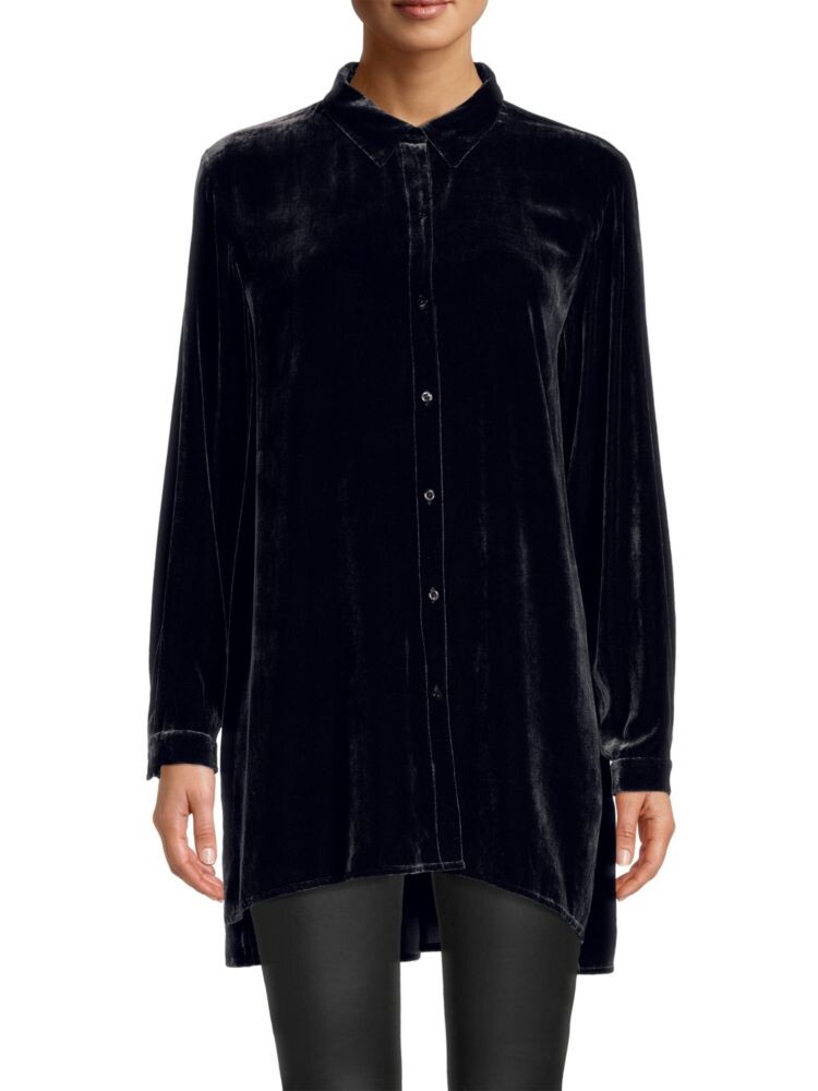 

Длинная бархатная рубашка на пуговицах спереди Eileen Fisher, цвет Nocturne