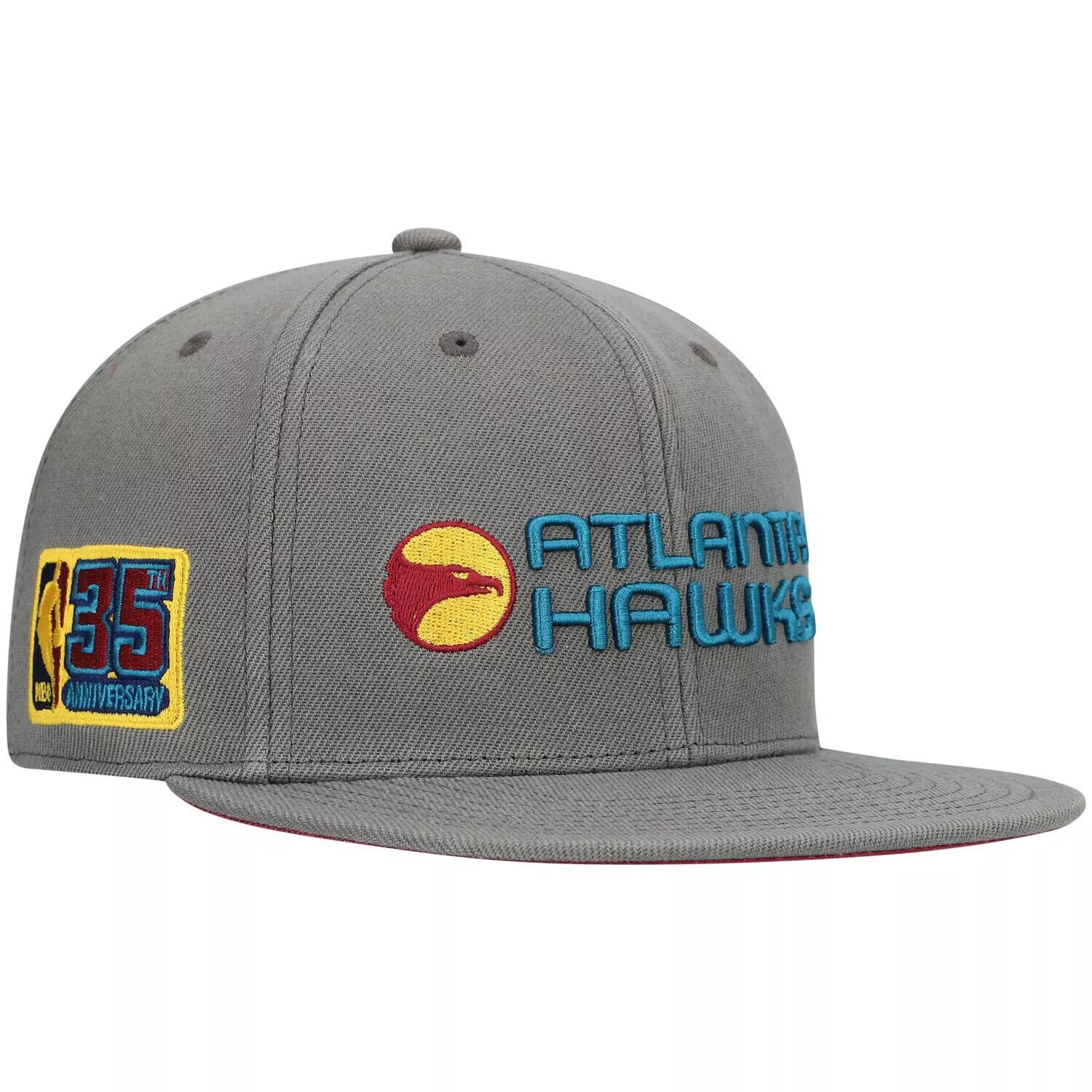 

Мужская угольная шляпа Mitchell & Ness Atlanta Hawks Hardwood Classics NBA 35th Anniversary Carbon Cabernet, облегающая шляпа