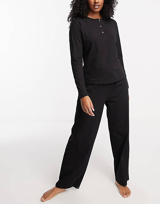

Черный хлопковый пижамный топ с длинными рукавами ASOS DESIGN mix & match
