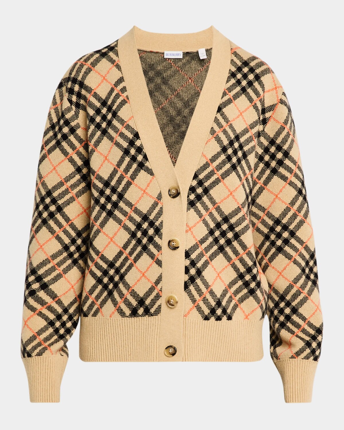 

Жаккардовый кашемировый кардиган в клетку Burberry, цвет Sand Ip Check