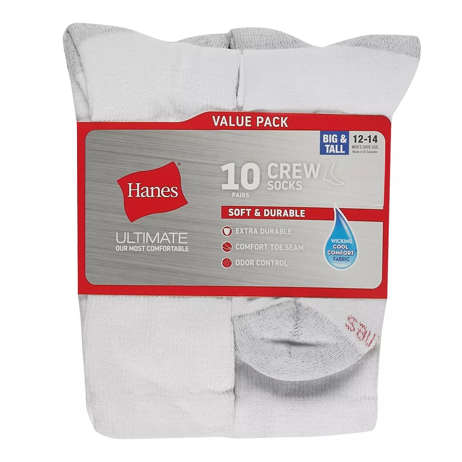 

Big & Tall Hanes Ultimate Fresh IQ, 10 пар носков для экипажа