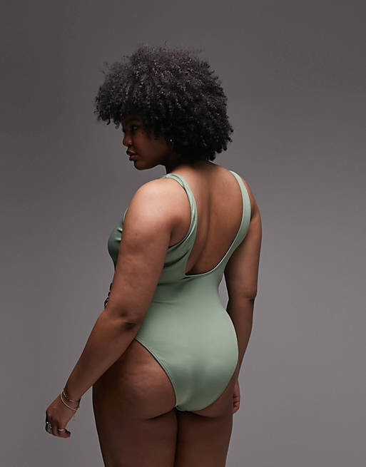 

Черный купальник с овальной спинкой в рубчик Topshop Curve