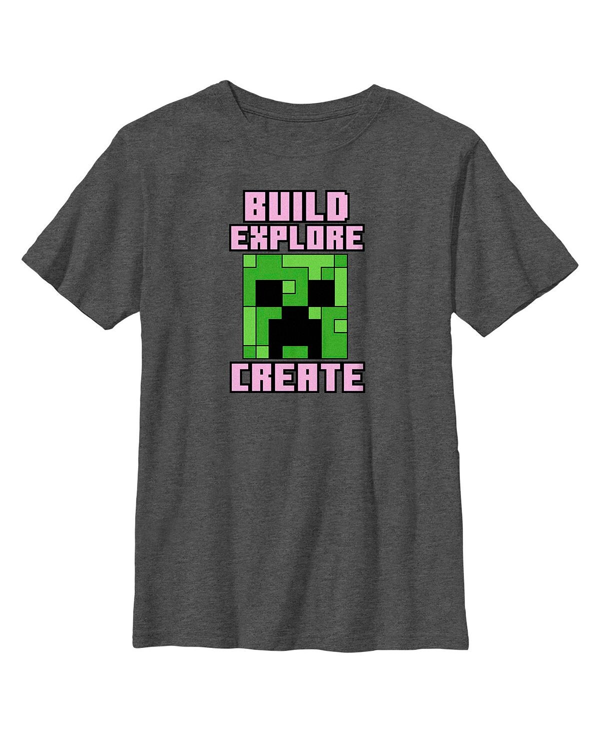

Детская футболка Minecraft Creeper Face Build Explore Create для мальчика Microsoft