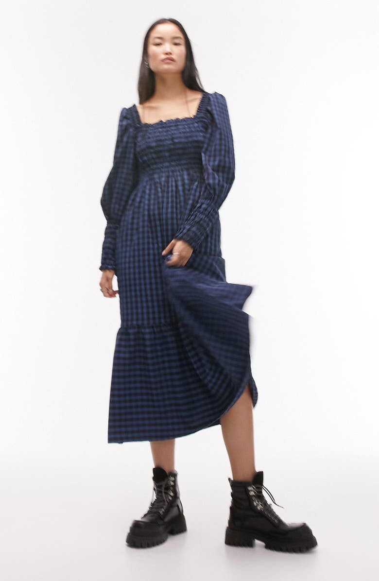 

Платье миди с длинными рукавами в мелкую клетку TOPSHOP