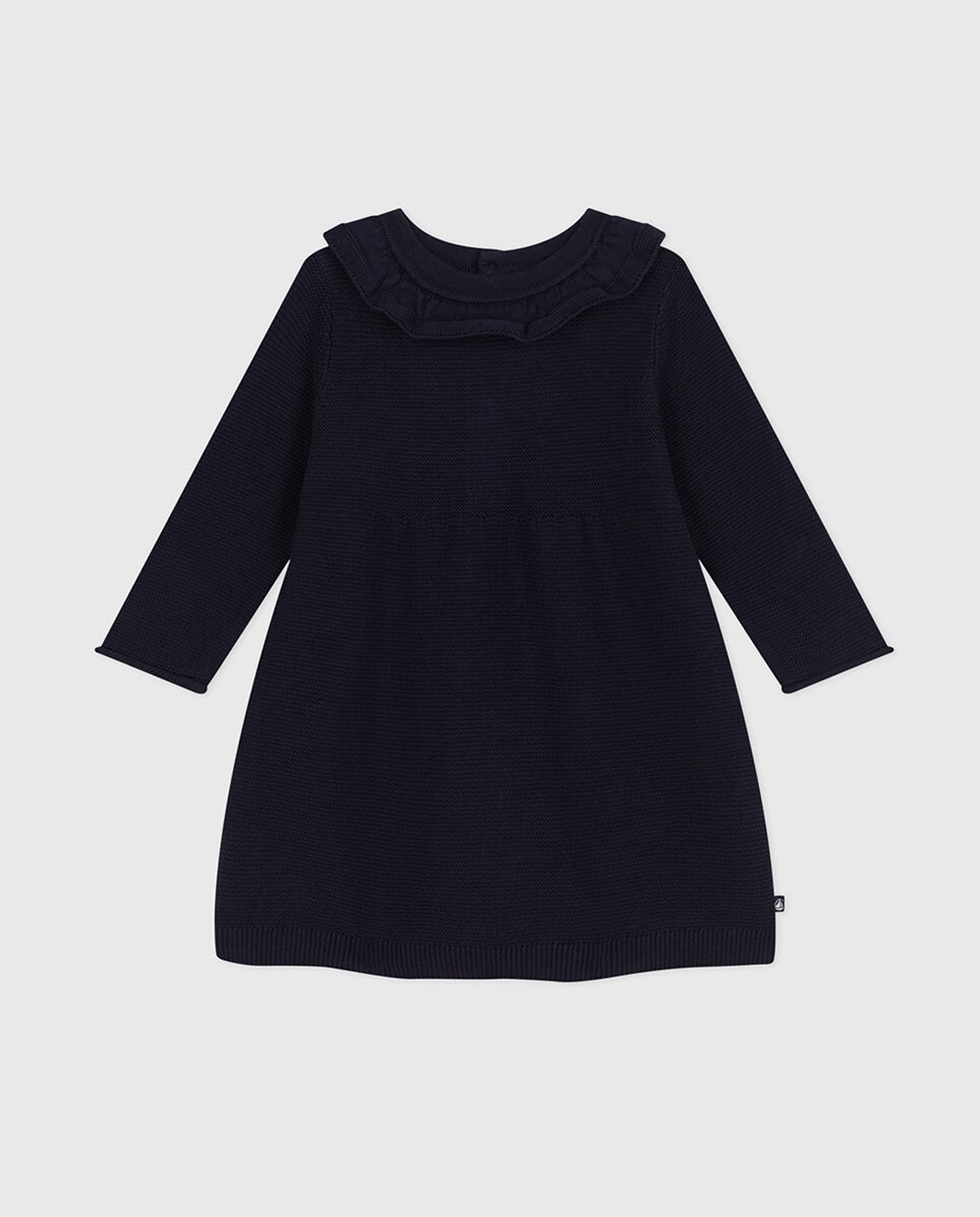 

Детское вязаное платье с длинными рукавами Petit Bateau, синий