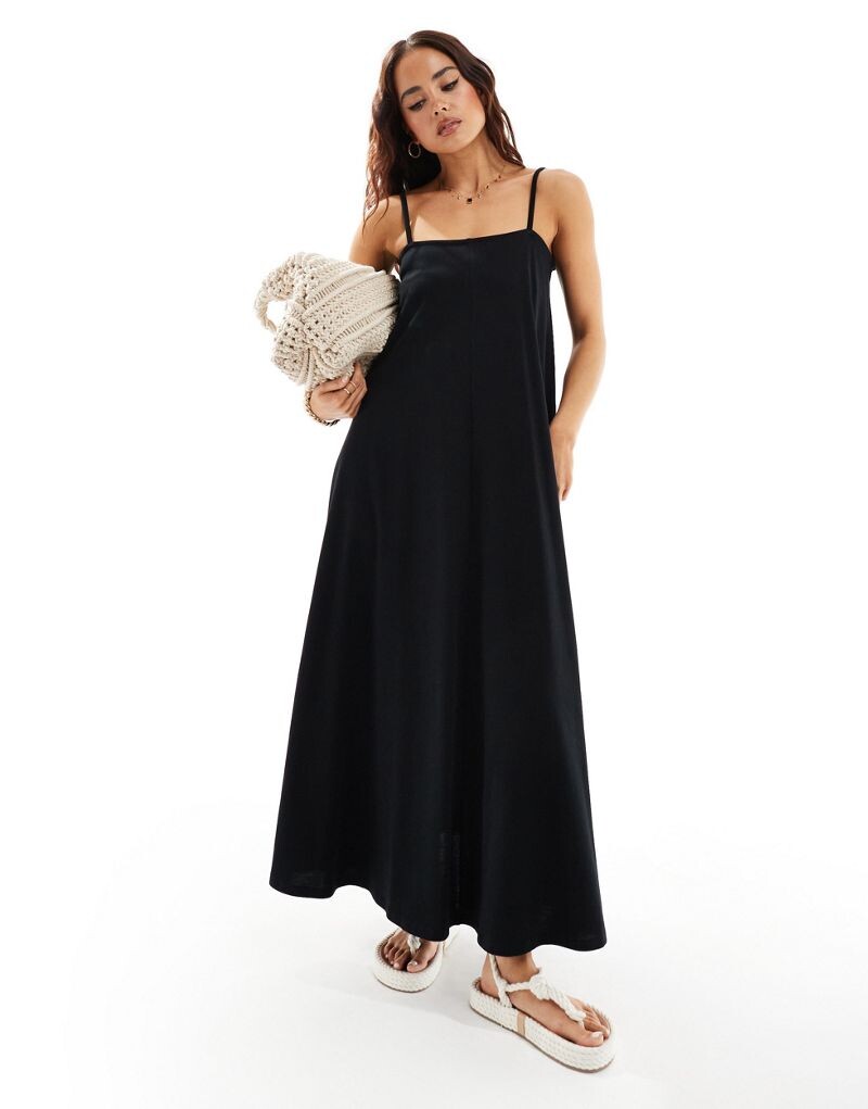 

Черное платье-миди трапециевидной формы ASOS DESIGN