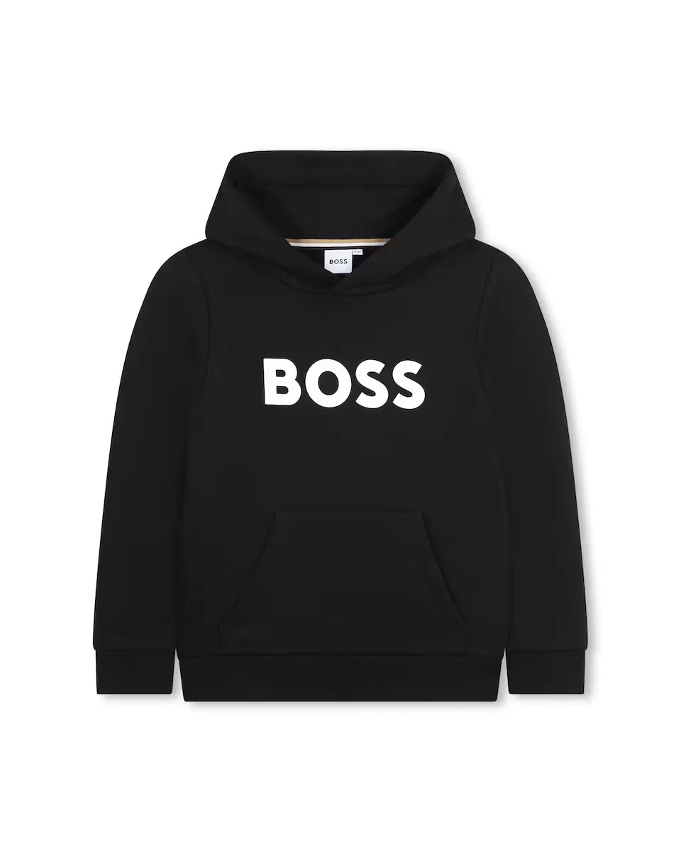 

Толстовка для мальчика с капюшоном и логотипом спереди BOSS Kidswear, черный