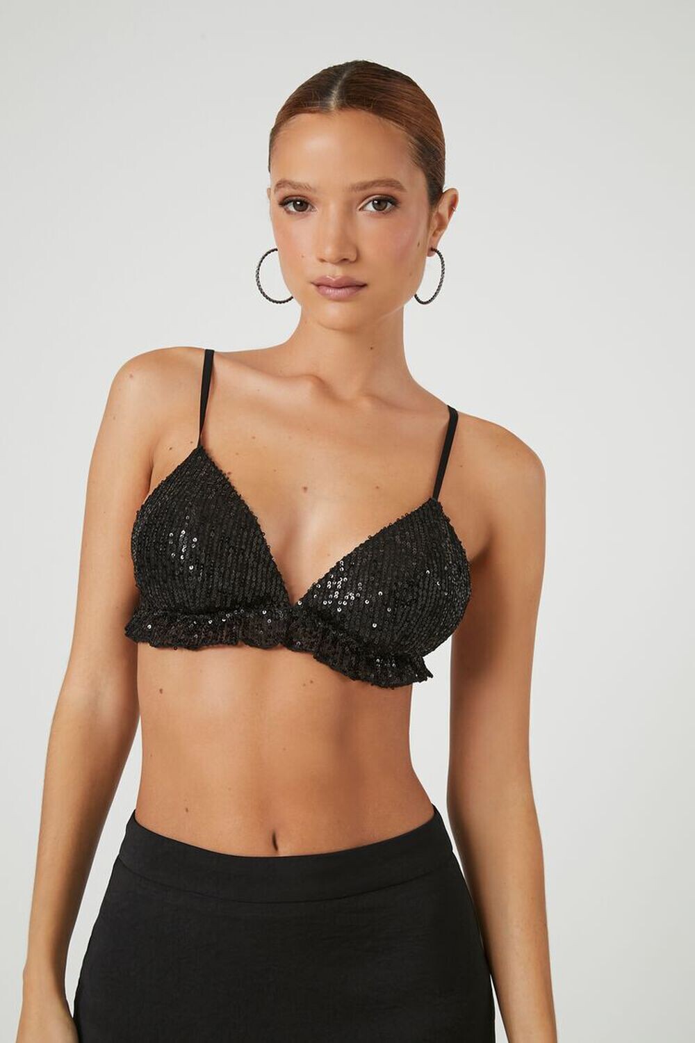 

Сетчатый бралетт с пайетками Forever 21, черный