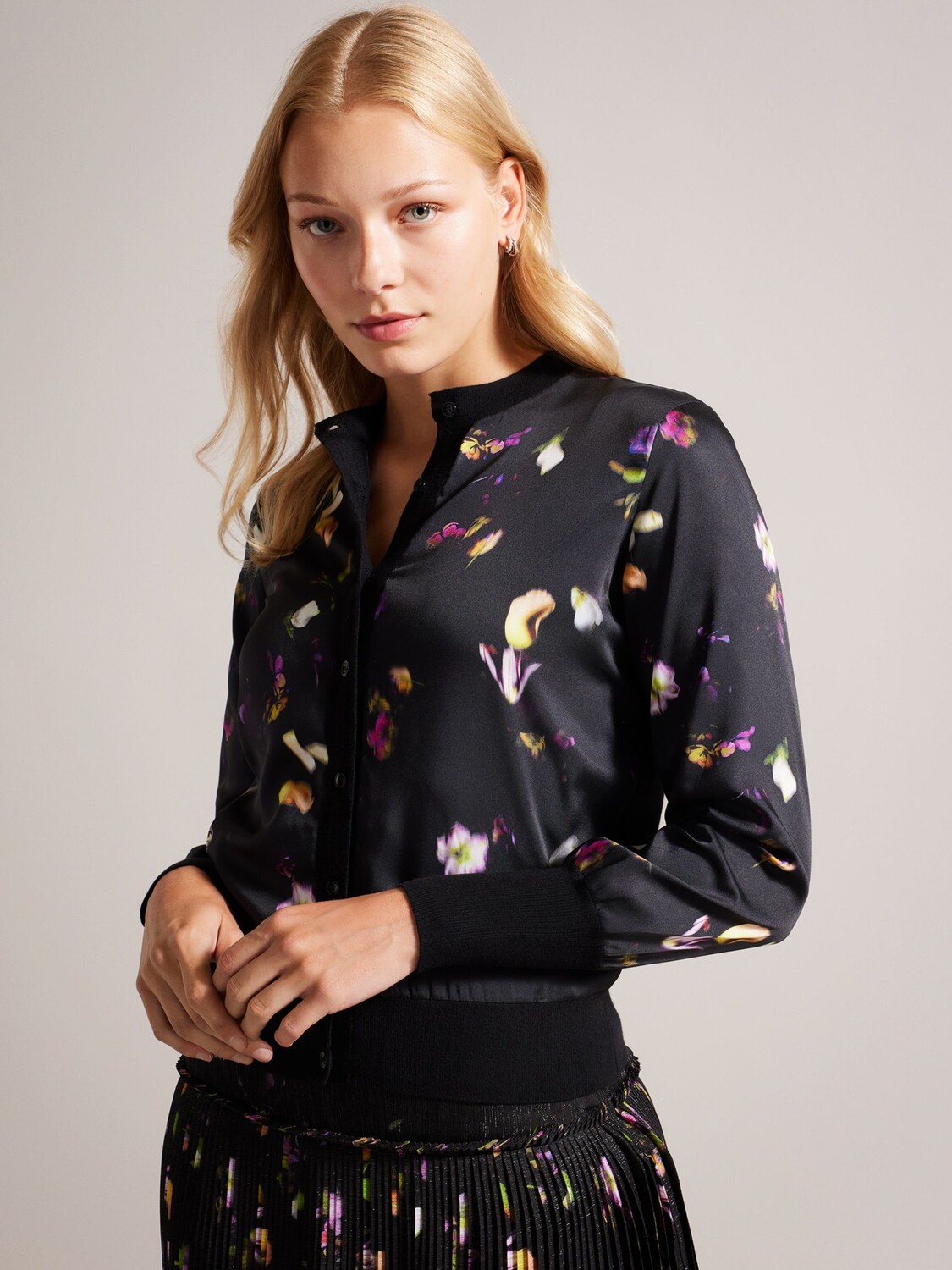 

Кардиган Janta из двух материалов с абстрактным цветочным узором Ted Baker, черный/мульти