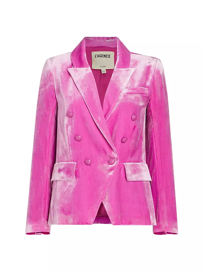 Kenzie Бархатный двубортный пиджак L'Agence, ярко-розовый цена и фото