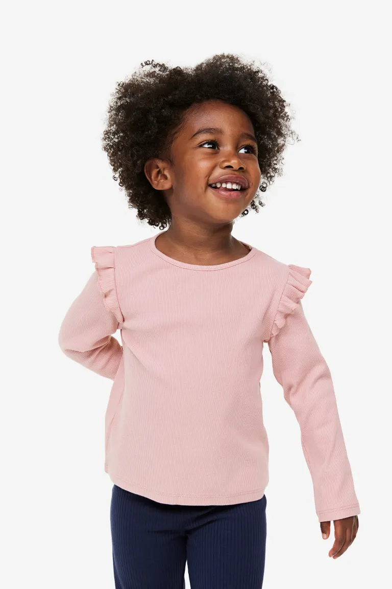 

Рубчатая блузка с рюшами H&M, розовый