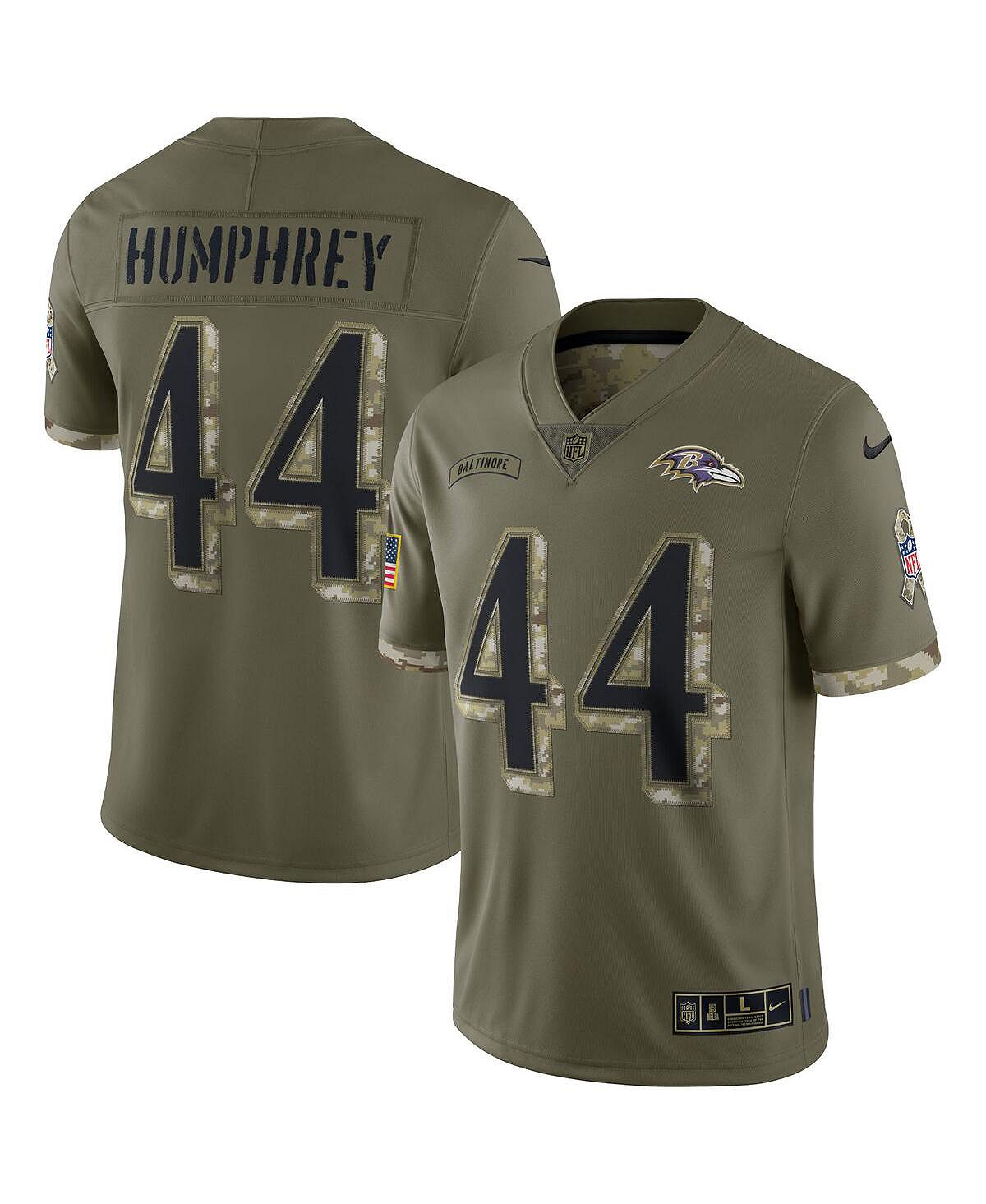 

Мужское джерси Marlon Humphrey Olive Baltimore Ravens 2022 Salute To Service Limited Nike