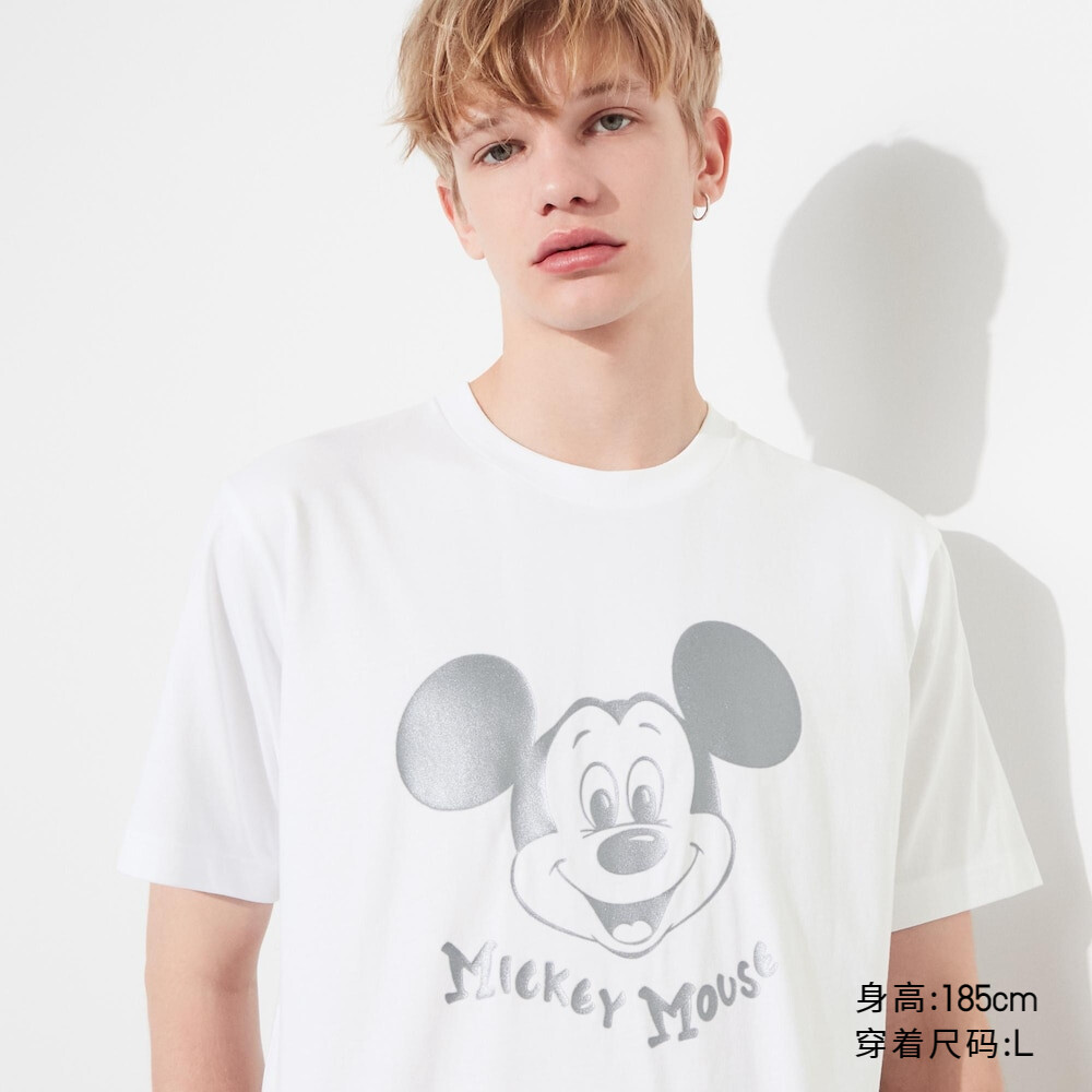 

Футболка Uniqlo Mickey Shines унисекс с принтом и короткими рукавами, белый