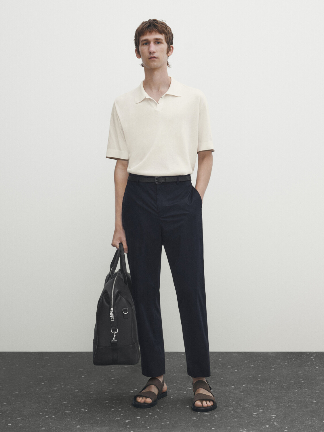 

Контрастный свитер поло с короткими рукавами Massimo Dutti, кремовый, Бежевый
