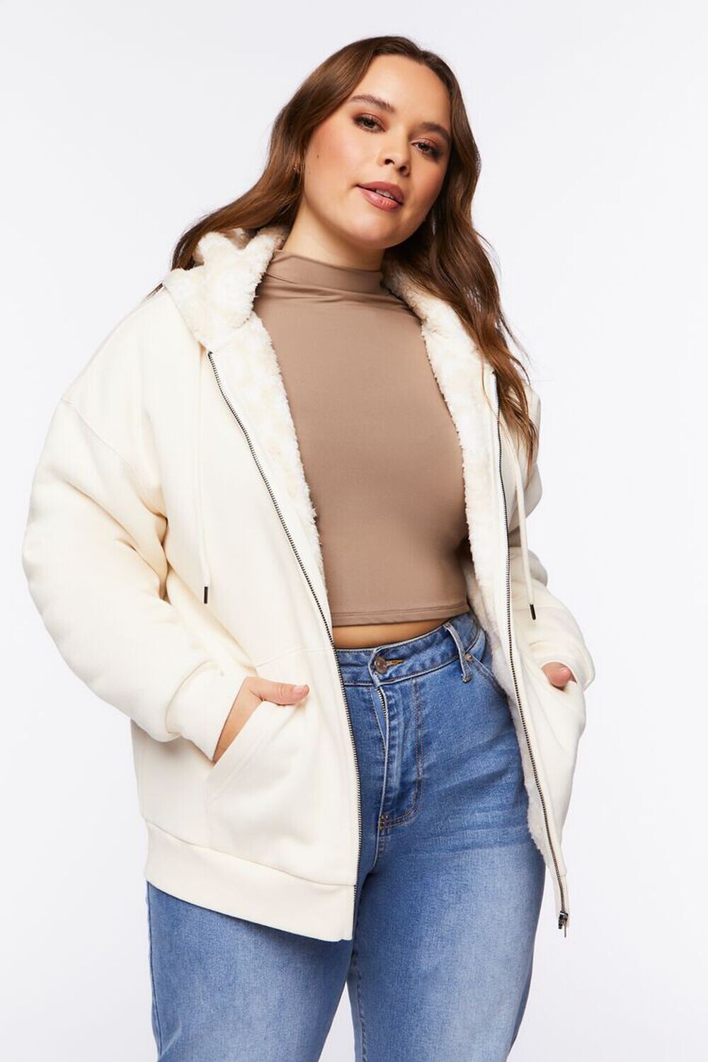 

Флисовая толстовка на молнии больших размеров Forever 21, ванилла
