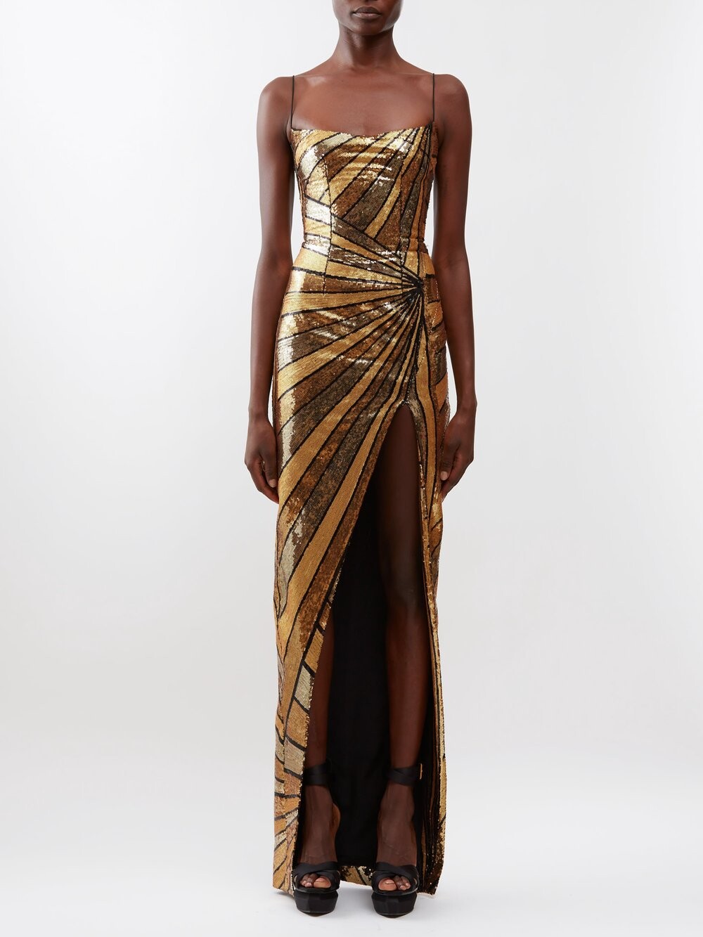 

Платье с геометрическими пайетками Balmain, золото