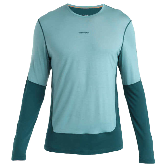 Рубашка из мериноса Icebreaker Merino 125 Zoneknit Energy Wind L/S Tee, цвет Fathom Green/Cloud Ray/Colour Block