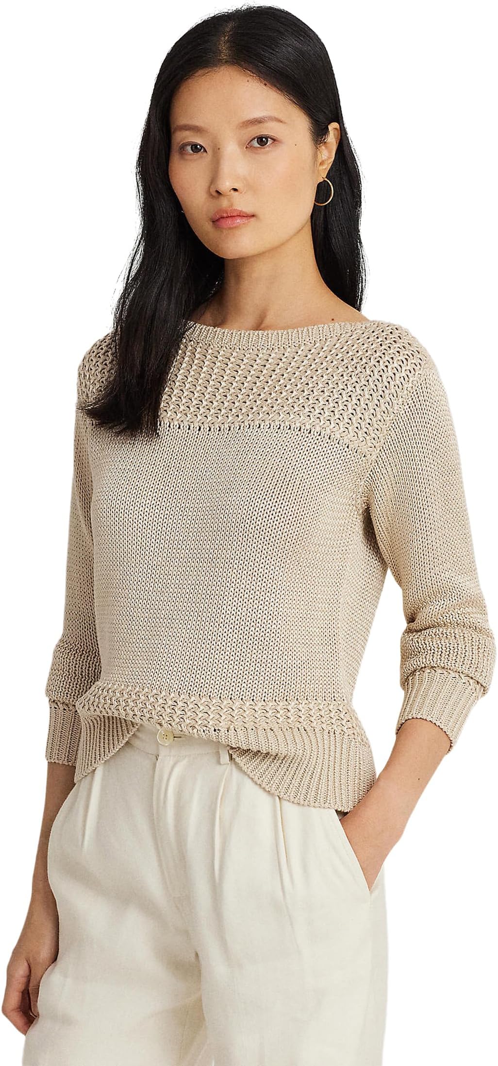 

Свитер Lauren Ralph Lauren Cotton-Blend Boatneck Sweater, цвет Explorer Sand