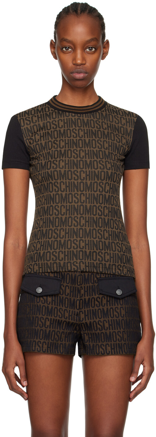 

Коричневая жаккардовая футболка Moschino