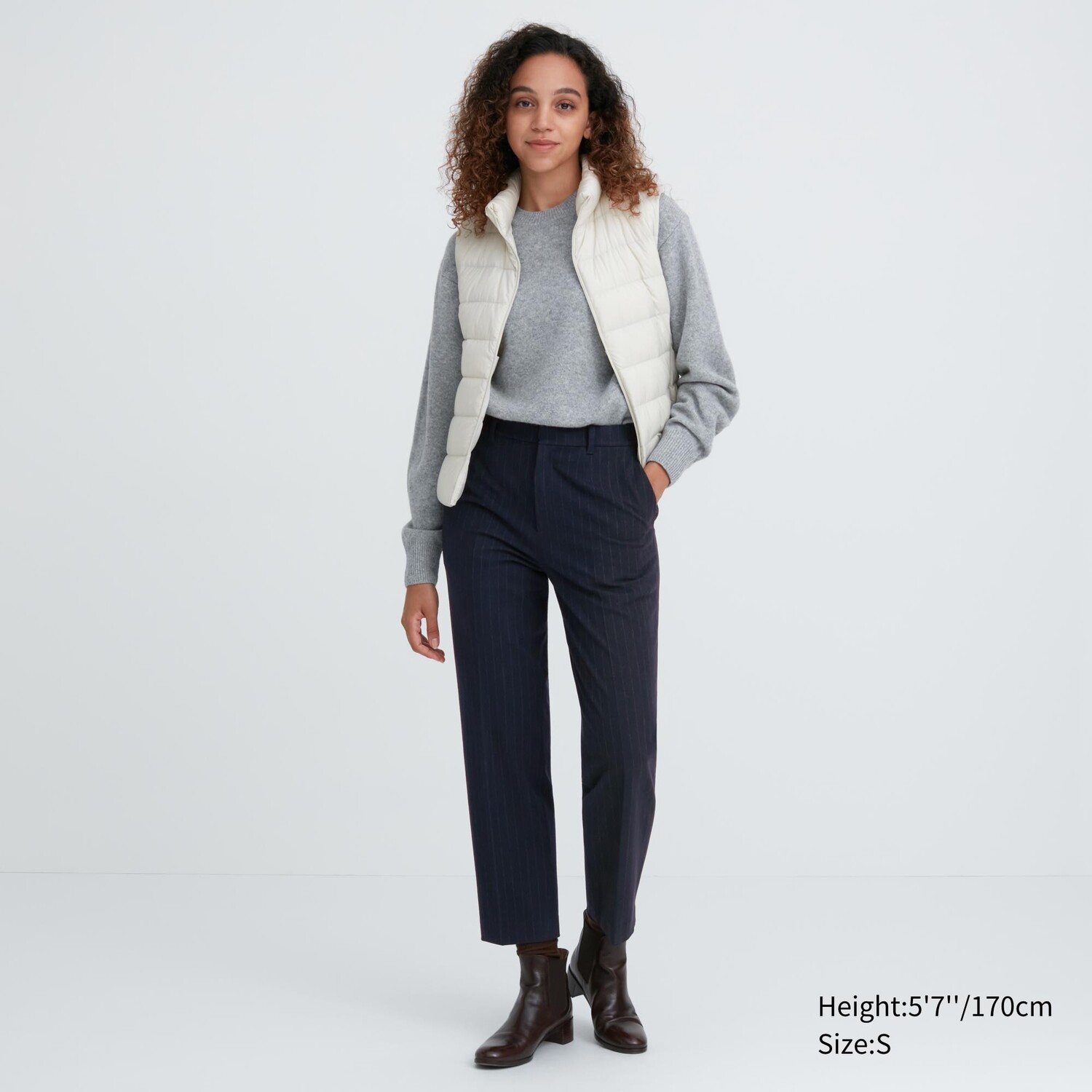 

Брюки в полоску Smart с начесом длиной до щиколотки Uniqlo, темно-синий