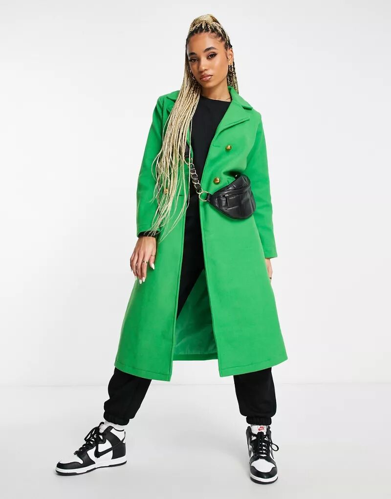 Ярко-зеленое длинное двубортное пальто QED London фотографии