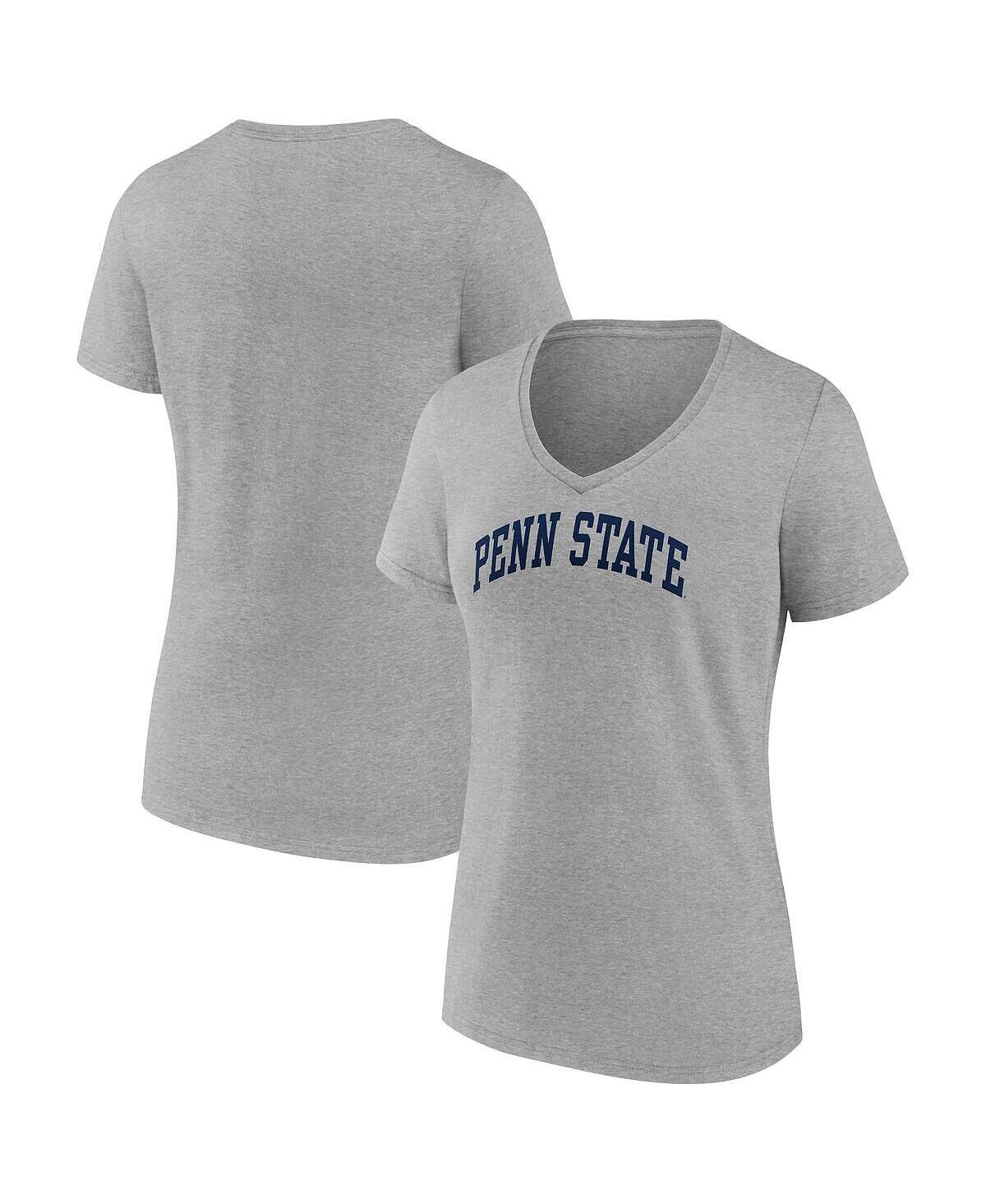 

Женская футболка с логотипом Heather Grey Penn State Nittany Lions Basic Arch с v-образным вырезом Fanatics