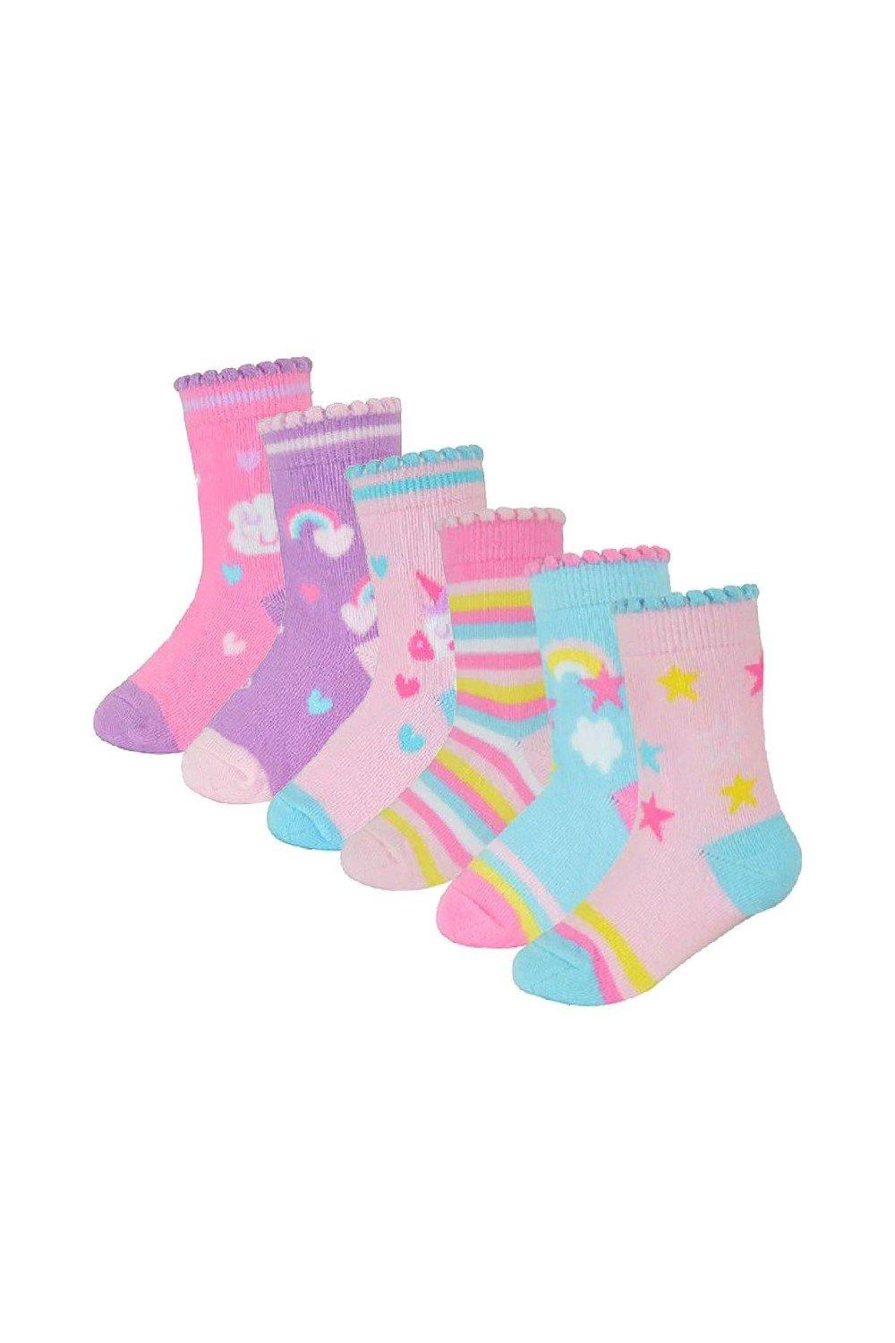 6 пар новых мягких хлопковых носков с рисунком единорога для малышей Sock Snob, мультиколор