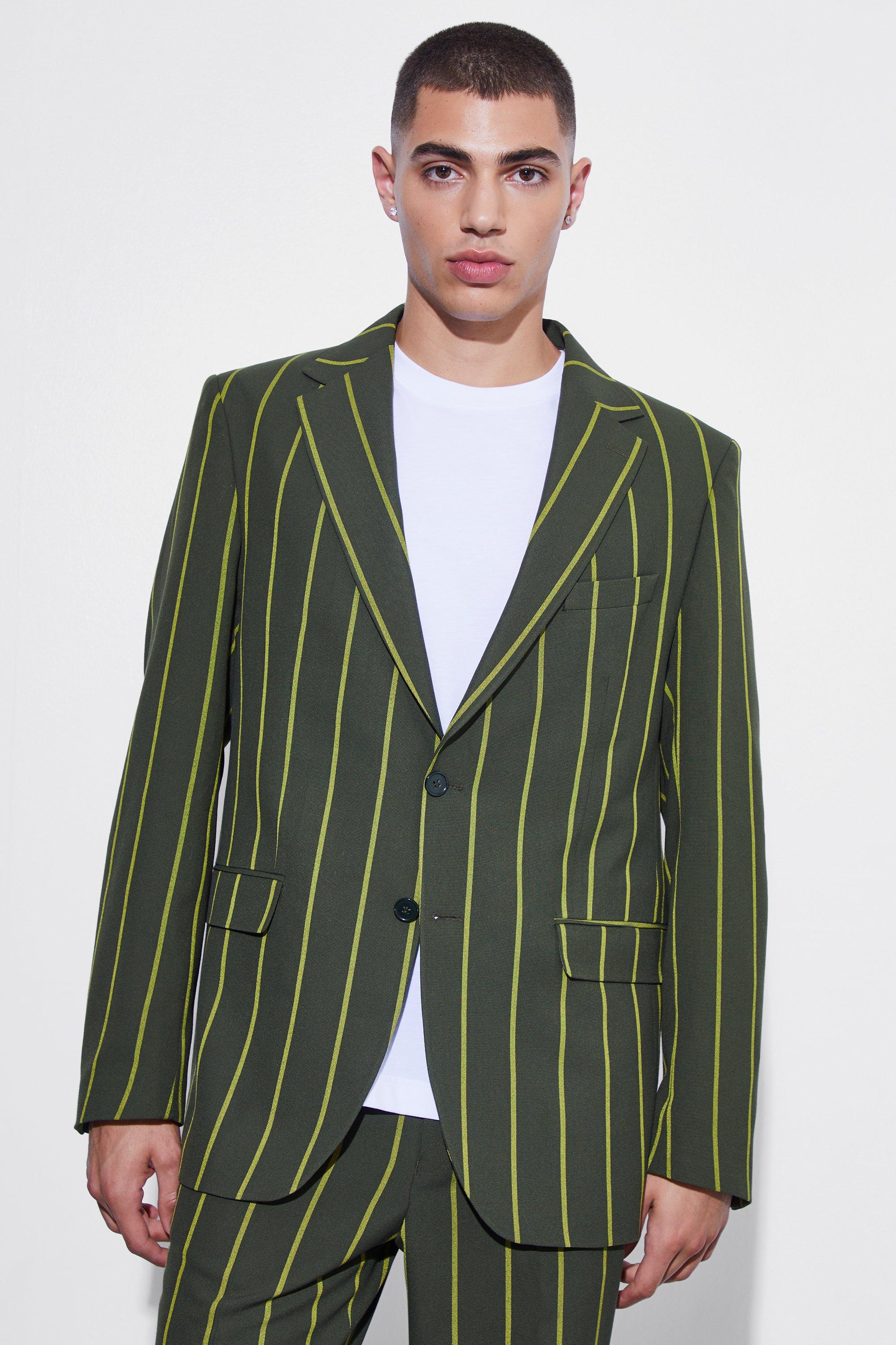 Средний однобортный костюмный пиджак в широкую полоску Boohoo, зеленый