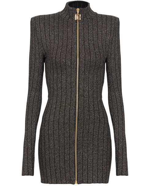 

Трикотажное платье на молнии с люрексом Balmain, золотой