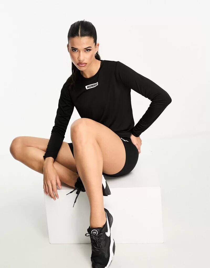 

Черная сетчатая рубашка с длинными рукавами Hummel