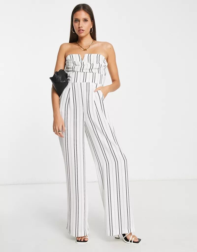 

Бежевый комбинезон без бретелек с широкими штанинами River Island