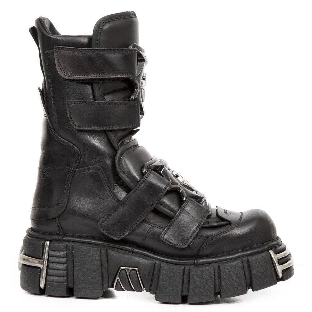 Кожаные ботинки до середины икры New Rock Punk-M-422-S1, черный
