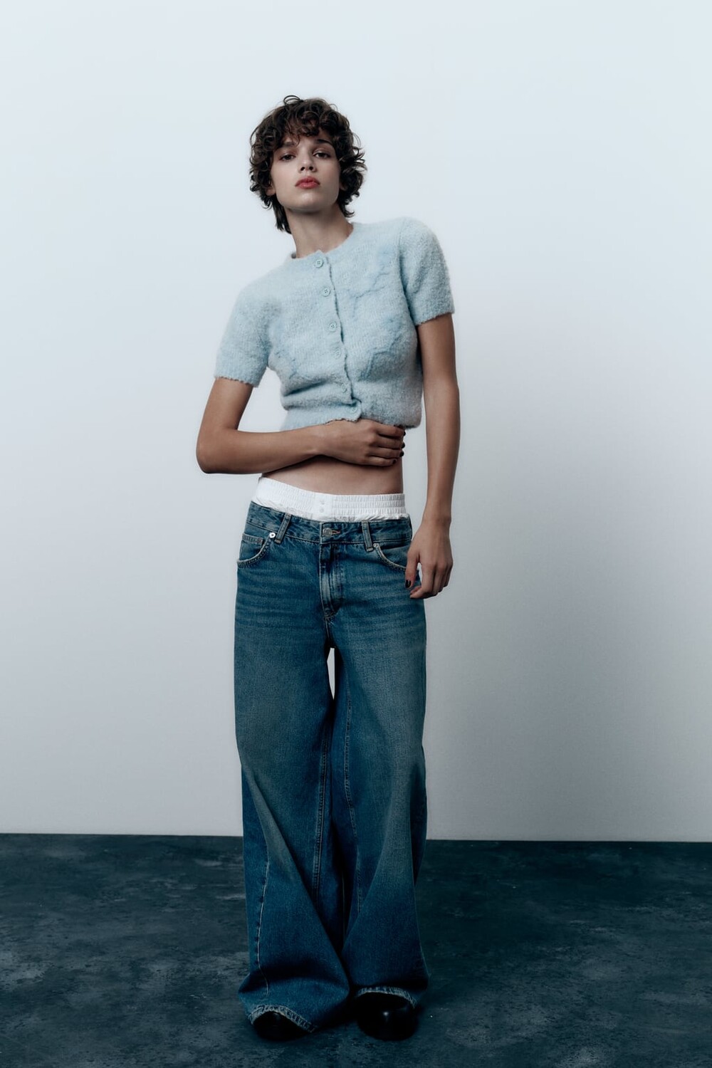 

Вязаный кардиган с вышивкой ZARA, синий