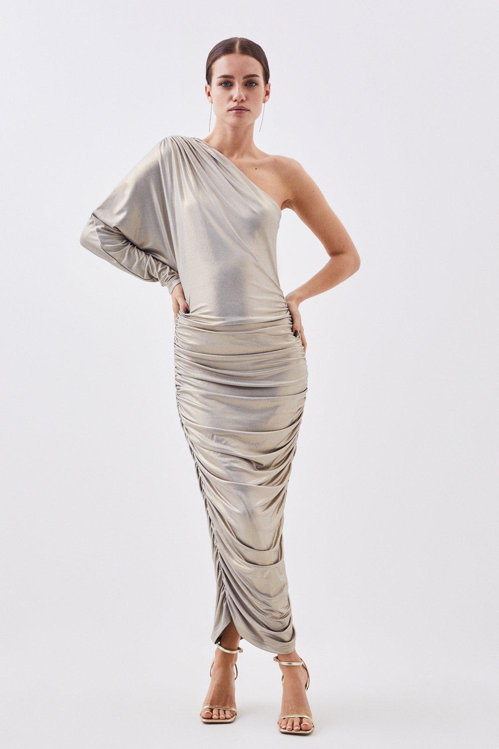 Трикотажное платье миди с эффектом металлик Petite Premium Karen Millen, золото