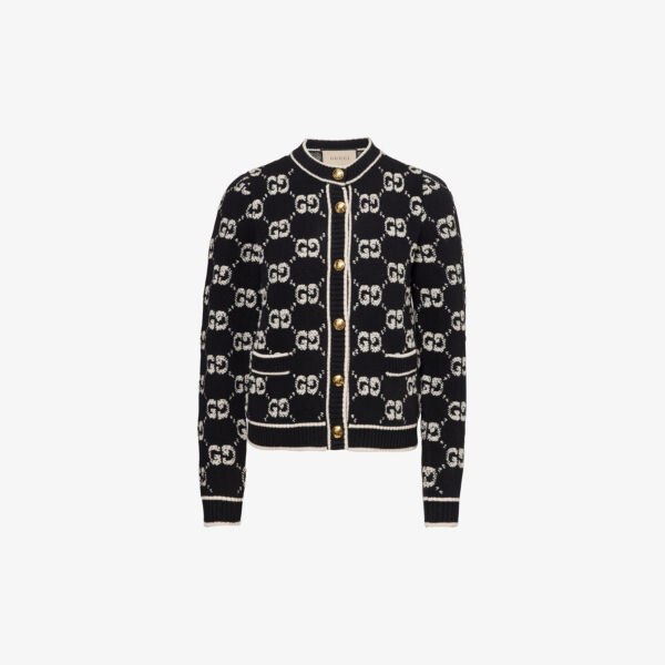 

Шерстяной кардиган с круглым вырезом и монограммой GG Gucci, черный