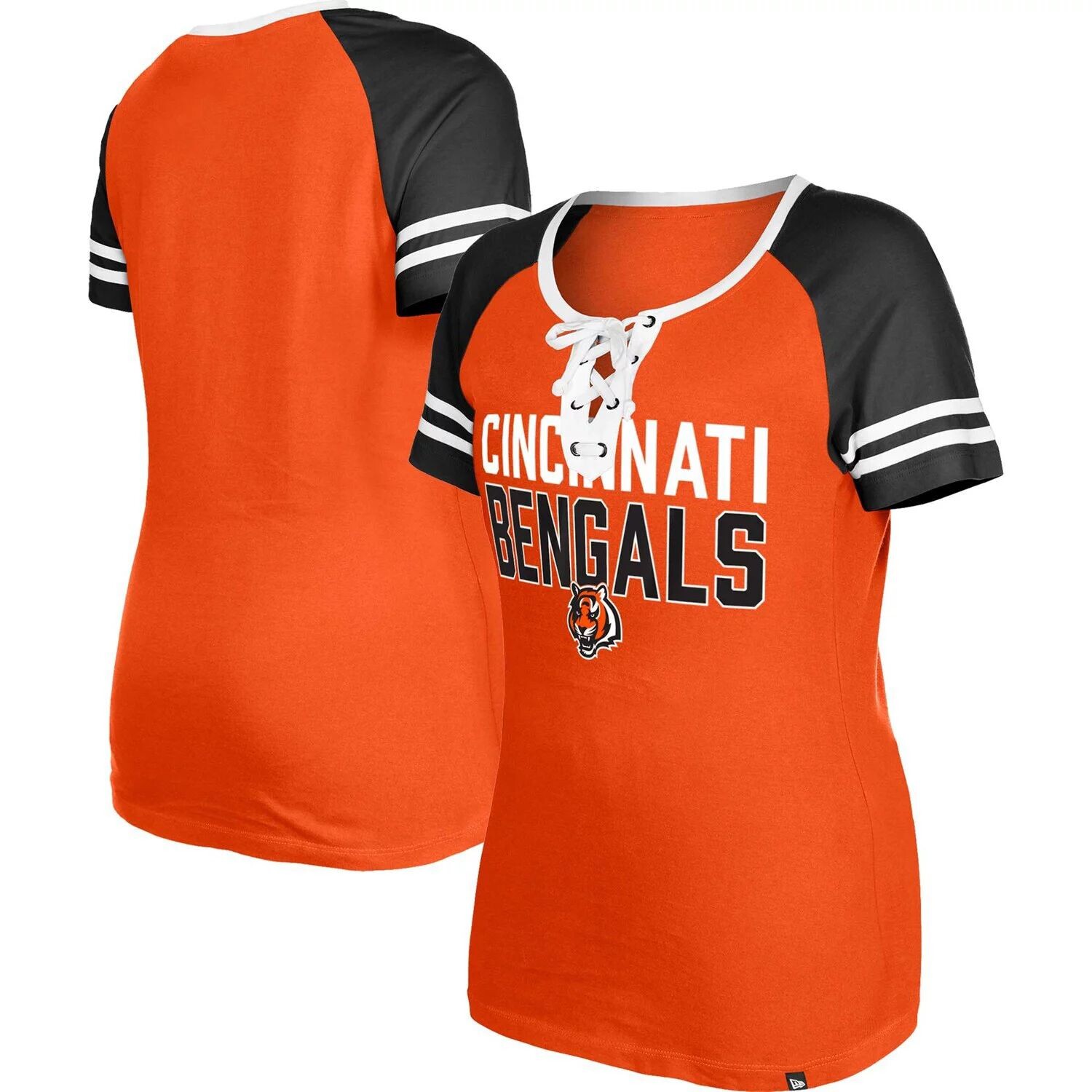 

Женская футболка New Era Orange Cincinnati Bengals со шнуровкой реглан New Era
