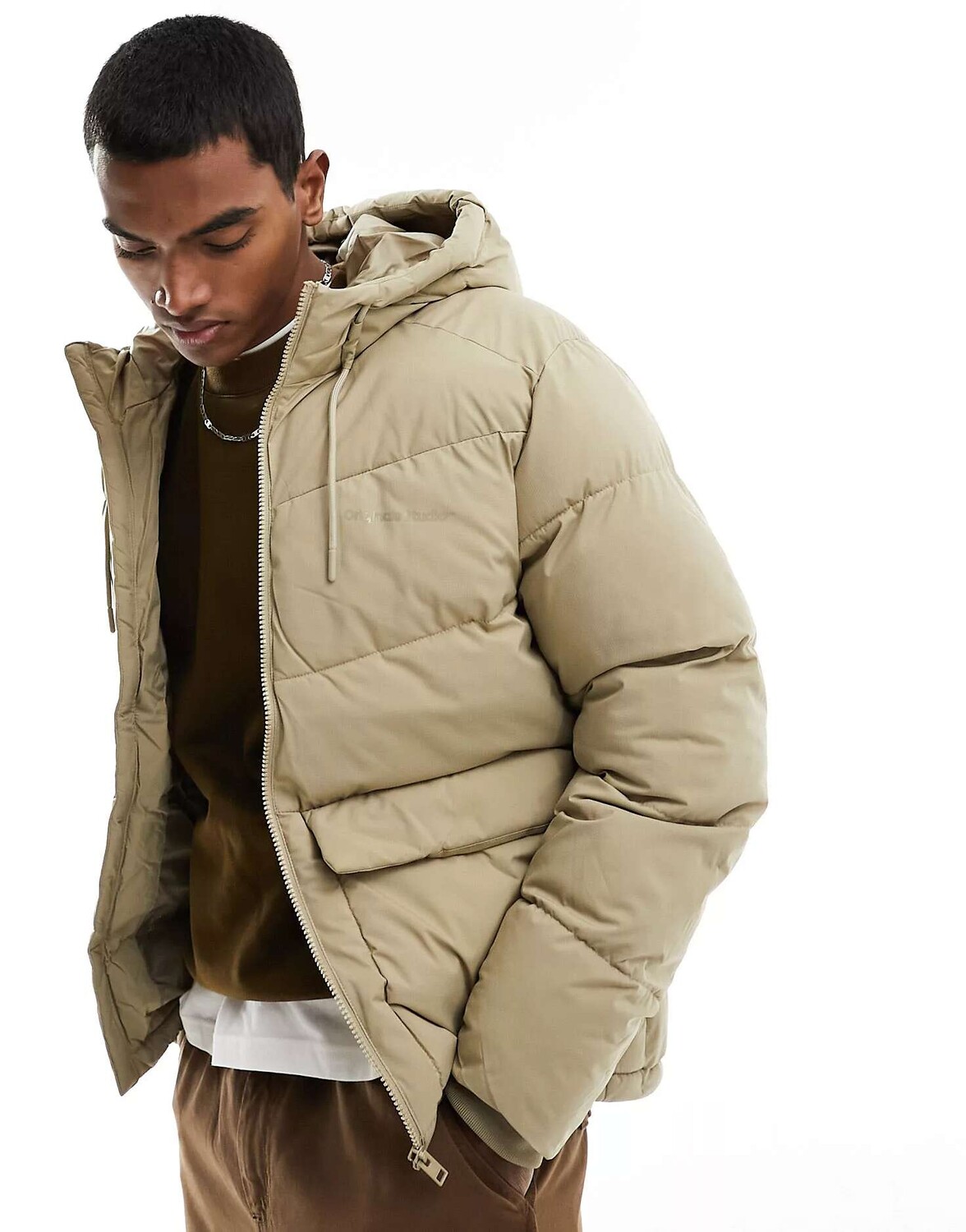 

Бежевая куртка-пуховик с капюшоном Jack & Jones