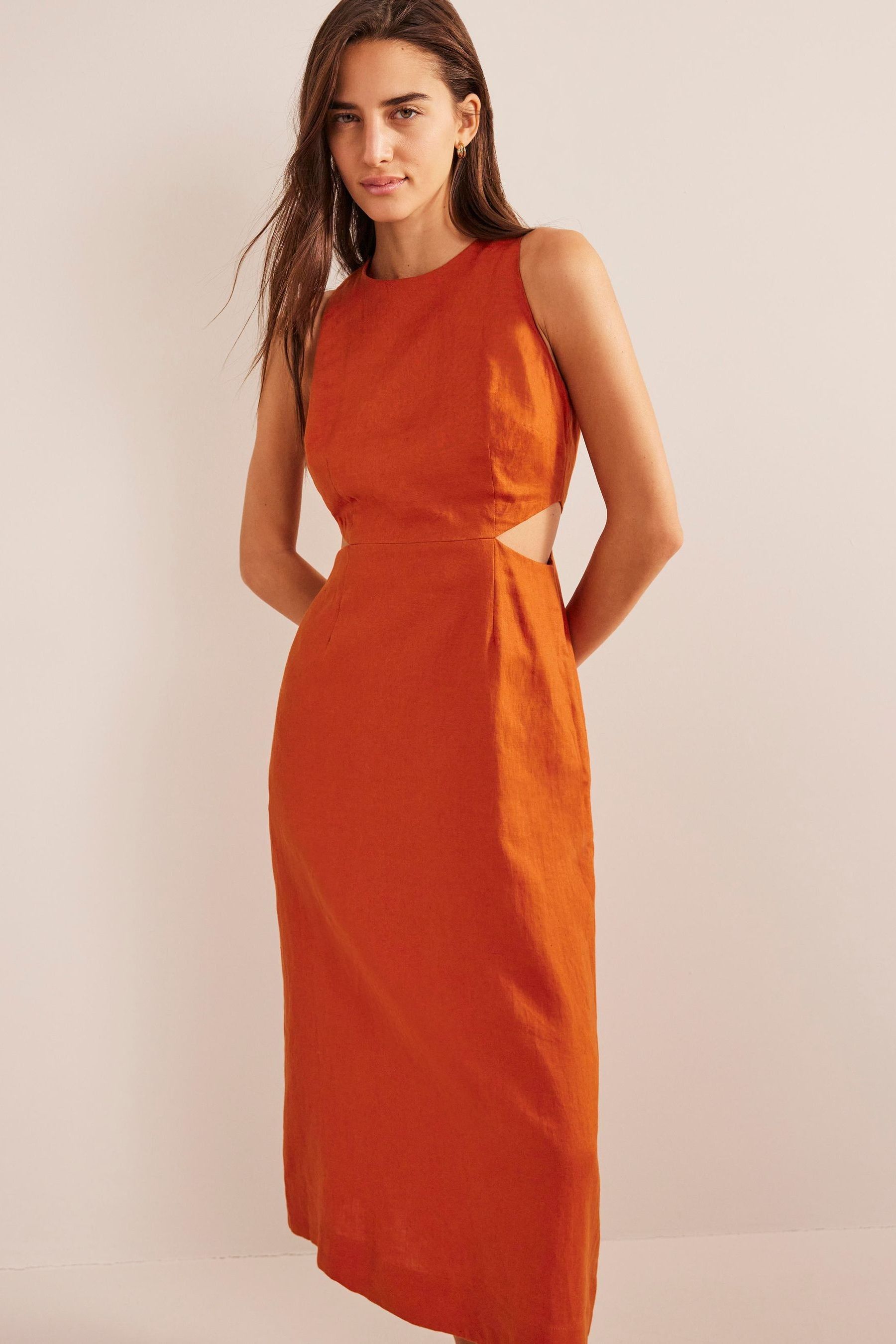 Льняное платье миди с вырезами Boden, оранжевый